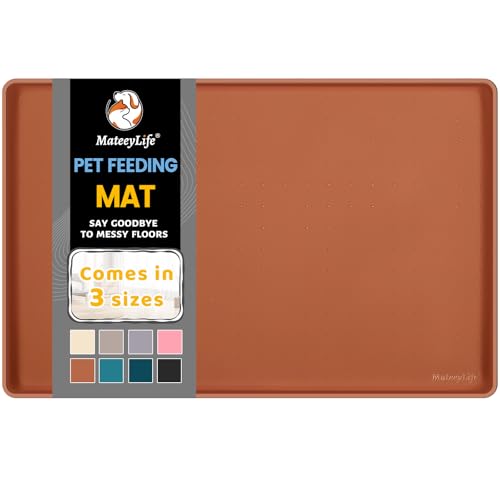 MateeyLife 22 x 14 x 0,6 cm braune Haustierfuttermatte für Futter und Wasser, Silikon-Hundenapfmatten für Böden, wasserdichte rutschfeste Hundenapfmatte mit erhöhten Kanten, um Futter und Wasser auf von MateeyLife