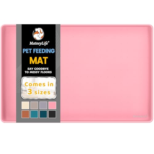 MateeyLife 61 x 40,6 x 1,5 cm rosa Haustierfuttermatte für Futter und Wasser, Silikon-Hundenapfmatten für Böden, wasserdichte rutschfeste Hundenapfmatte mit erhöhten Kanten, um Futter und Wasser auf von MateeyLife