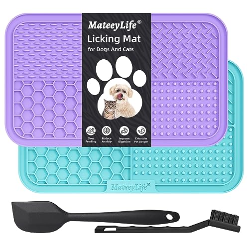 MateeyLife Große Leckmatte für Hunde und Katzen mit Saugnäpfen, Hunde-Leckmatte zur Angstlinderung, Hundespielzeug für Langeweile, Katzen-Erdnussbutter-Leckpad, Leckerli-Matte zum Baden und Pflegen, 2 von MateeyLife