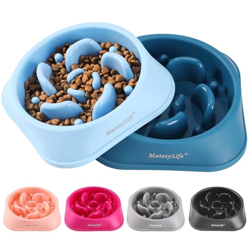 MateeyLife Hundenapf 2 Stück, Anti schling napf Hund – Rutschfester Slow Feeder Hundenapf für mittelgroße und große Hunde, Hellblau & Dunkelblau (19,8 cm) von MateeyLife