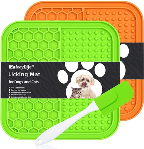 MateeyLife Leckmatte für Hunde und Katzen mit Saugnäpfen, Leckmatte für Hunde, Angstlinderung, Katzen-Erdnussbutter-Leckpad, Hundespielzeug zur Langeweile, Leckerli-Matte zum Baden und Pflegen, 2 von MateeyLife