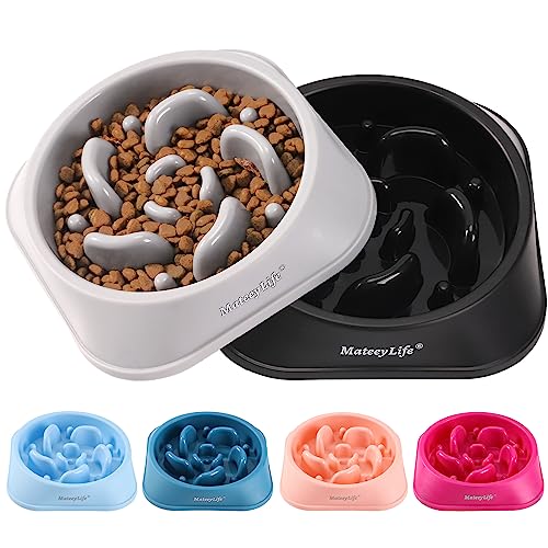 Mateeylife hundenapf 2 Stück, Anti schling napf Hund, rutschfeste interaktive Slow Feeder Hund napf, Bloat Stop Maze Dog Dishes Hundefutter für mittelgroße und große Rassen, Grau&Schwarz(7.8 in) von MateeyLife