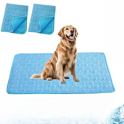 Mateju Kühldecke für Hunde Katzen 2PCS Haustiere Selbst Kühlende Sommer Kühlende Prägung Hundematte, Waschbar rutschfest Kühlkissen für Zuhause Unterwegs oder im Auto (60x50cm,Blau) von Mateju