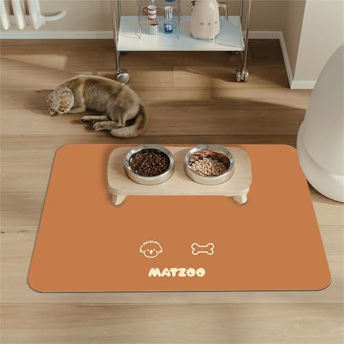 Mateju Napfunterlage Hund Katzen, Friend Drucken Futtermatte Hunde rutschfest Saugfähig Schnelltrocknend Futtermatte Matte, Napfunterlage Katze Hundenapf Unterlage (Hunde Orange,60x90cm) von Mateju