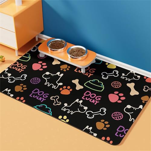 Mateju Napfunterlage Hund Katzen, Friend Drucken Futtermatte Hunde rutschfest Saugfähig Schnelltrocknend Futtermatte Matte, Napfunterlage Katze Hundenapf Unterlage (Schwarz,60x90cm) von Mateju