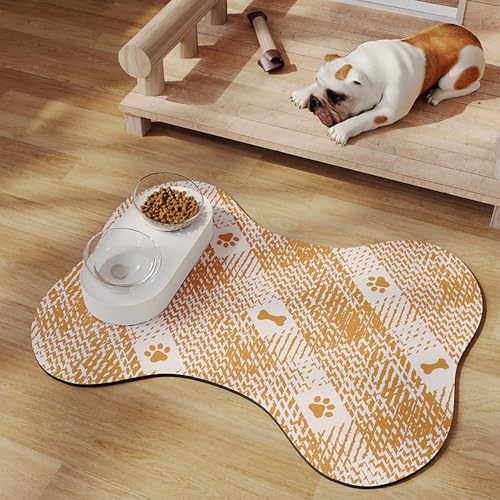 Mateju Napfunterlage Hund Katzen, Futtermatte Hund rutschfest Saugfähig Schnelltrocknend Futtermatte Hunde Katzen Matte, Form des Knochens Napfunterlage Katze Hundenapf Unterlage (Orange,30x40cm) von Mateju