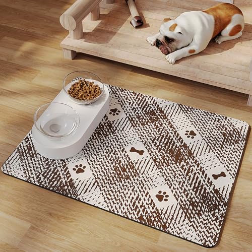 Mateju Napfunterlage Hund Katzen, Futtermatte Hund rutschfest Saugfähig Schnelltrocknend Futtermatte Hunde Katzen Matte, Napfunterlage Katze Hundenapf Unterlage (Kaffee,30x50cm) von Mateju