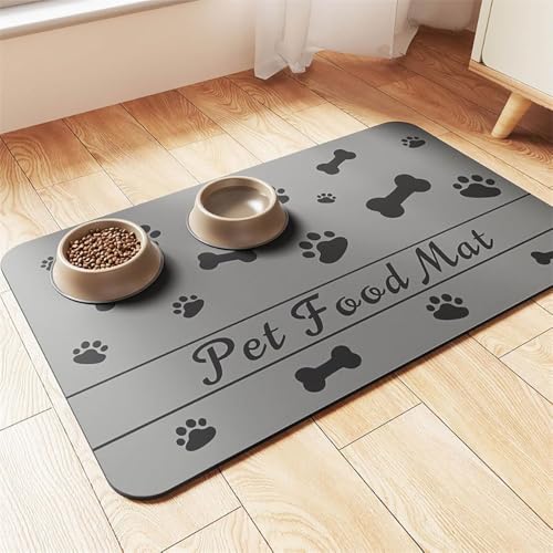 Mateju Napfunterlage Hund Katzen, Hund rutschfest Saugfähig Schnelltrocknend Futtermatte Hunde Katzen Matte, Hundespuren Napfunterlage Katze Hundenapf Unterlage (B Anthrazit,50x80cm) von Mateju