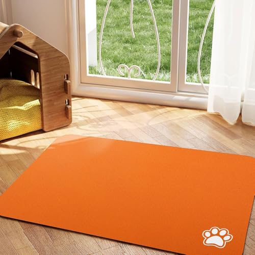 Mateju Napfunterlage Hund Katzen, Hund rutschfest Saugfähig Schnelltrocknend Futtermatte Hunde Katzen Matte, Mehrfarbig Napfunterlage Katze Hundenapf Unterlage (Orange Farbe,40x60cm) von Mateju