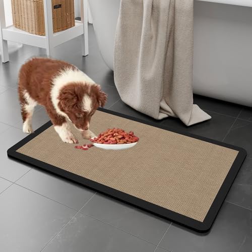 Mateju Napfunterlage Hund Katzen, Hund rutschfest Saugfähig Schnelltrocknend Futtermatte Hunde Katzen Matte Napfunterlage Katze Hundenapf Unterlage, Leinenimitatmuster (Braun 1,60x160cm) von Mateju