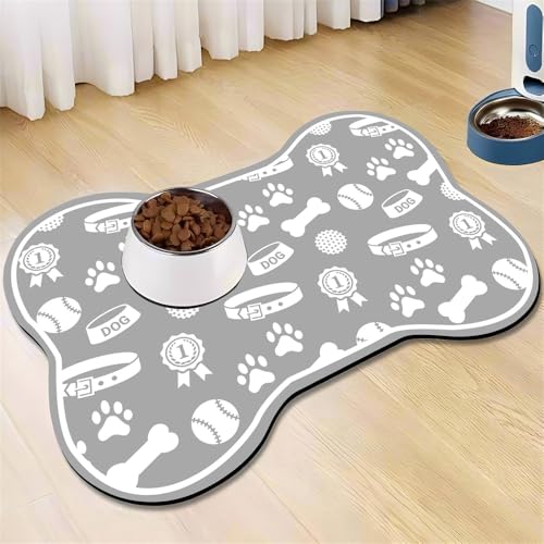 Mateju Napfunterlage Hund Katzen, Knochen Drucken Futtermatte Hund rutschfest Saugfähig Schnelltrocknend Futtermatte Hunde Katzen Matte, Napfunterlage Katze Hundenapf Unterlage (Knochen 3,50x80cm) von Mateju