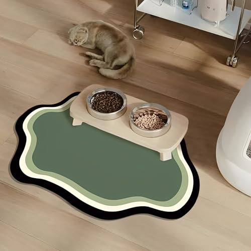 Napfunterlage Hund Katzen, Hund rutschfest Saugfähig Schnelltrocknend Futtermatte Hunde Katzen Matte, Niedlich Napfunterlage Katze Hundenapf Unterlage (A Grün,60x90cmx3.5mm) von Mateju