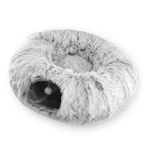 Matybobe Katzen -Tunnel -Bett Peekaboo Katzenhöhle Katzen -Tunnel - Winter Warmes Plüsch -Haustier -Bett Multifunktionales Design Grauer Farbenfrohe Innenräume (Grau) von Matybobe