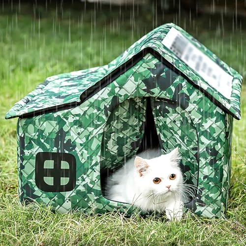 Katzenhaus Im Freien, Unterschlupf Für Wilde Katzen Im Freien Für Extremes Wetter, Warmer, Gemütlicher Zwinger Mit Festem Stützrahmen, Wetterfester Oxford-Stoff, Der Nie Wegweht von Mavdecll