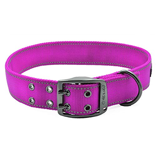 Max and Neo MAX Reflektierendes Hundehalsband mit Metallschnalle – Wir spenden ein Halsband an eine Hunderettung für jedes verkaufte Halsband (XL, Rosa) von Max and Neo