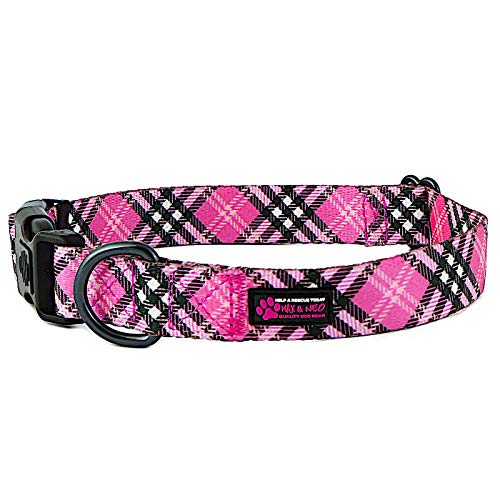 Max and Neo NEO Hundehalsband mit Karomuster – Wir spenden ein Halsband an eine Hunderettung für jedes verkaufte Halsband (Rosa, Größe M) von Max and Neo