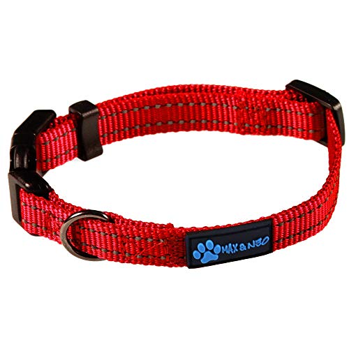 Max and Neo NEO Reflektierendes Hundehalsband aus Nylon mit Schnalle - Für jedes verkaufte Halsband spenden wir ein Halsband an eine Hunderettung, X-Small, rot von Max and Neo