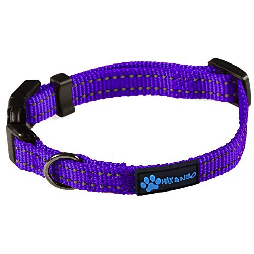 Max and Neo NEO Reflektierendes Hundehalsband aus Nylon mit Schnalle - Für jedes verkaufte Halsband spenden wir ein Halsband an eine Hunderettung, X-Small, violett von Max and Neo