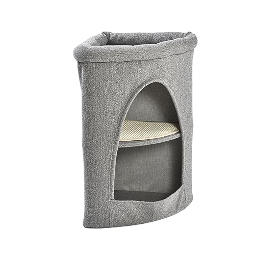 Max & Marlow Katzenhöhle mit 2 Ebenen, 69,8 cm, modernes Katzenmöbel für Ecken, platzsparend, kompaktes Design für kleine Katzen und Kätzchen, grau, 4070501 von Max & Marlow