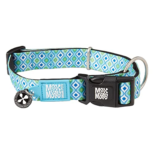 Max & Molly Retro-Hundehalsband mit Sicherheits-QR-Code, weich, verstellbar und wasserdicht, niedliches adrettes Design für Mädchen und Jungen, Hunde und Welpen, Größe L, Blau von Max & Molly Urban Pets