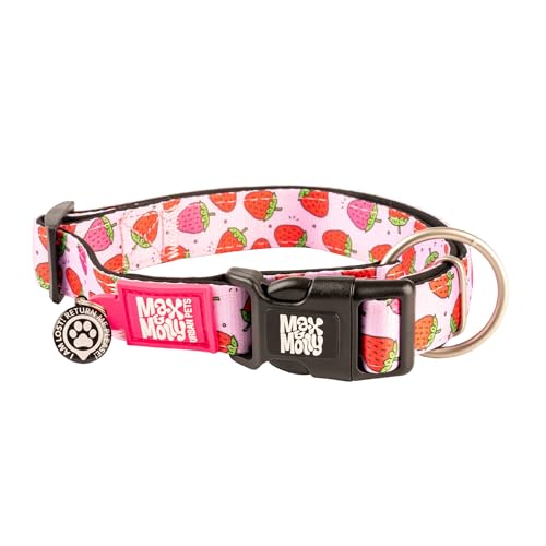 Max & Molly Gotcha! Hundehalsband Halsband Hund mit Smart ID, gepolstertes Neopren Halsband mit Design für kleine Hunde, wasserdicht, bequem, verstellbar, Strawberry Dream, S von Max & Molly Urban Pets