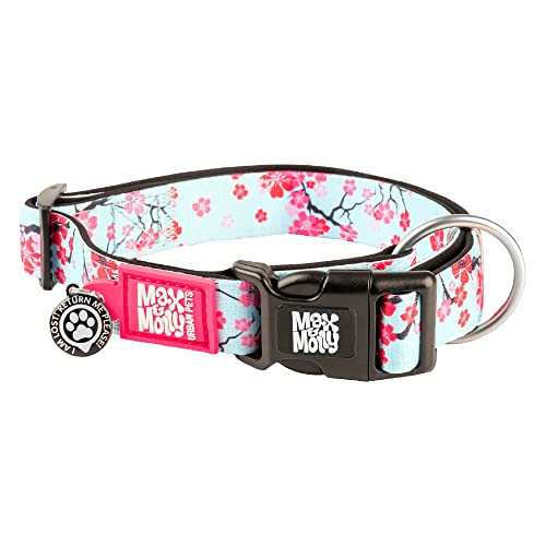 Max & Molly Gotcha! Hundehalsband Halsband Hund mit Smart ID, gepolstertes Neopren Halsband mit Design für mittelgroße Hunde, wasserdicht, bequem, verstellbar, Cherry Bloom, M von Max & Molly Urban Pets