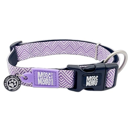 Max & Molly Mykonos Hundehalsband mit Sicherheits-QR-Code, Hundemarke, weich, verstellbar und wasserdicht, niedliches hellviolettes Boho-Designs für Mädchen und Jungen, Hunde und Welpen, Größe L, Lila von Max & Molly Urban Pets