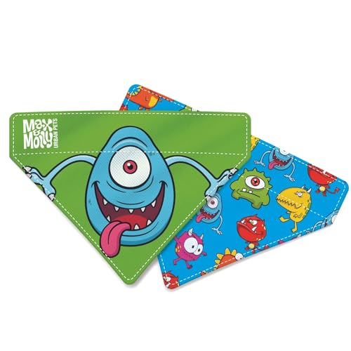 Max & Molly Wendehalstuch aus Stoff für Hunde und Katzen, weicher, um Bandana sicher an Ort und Stelle zu halten (Monsters, XS-S) von Max & Molly Urban Pets