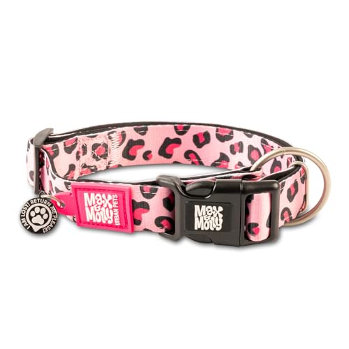 Max & Molly Gotcha! Hundehalsband Halsband Hund mit Smart ID, gepolstertes Neopren Halsband mit Design für kleine Hunde, wasserdicht, bequem, verstellbar, Leopard Pink, S von Max & Molly Urban Pets