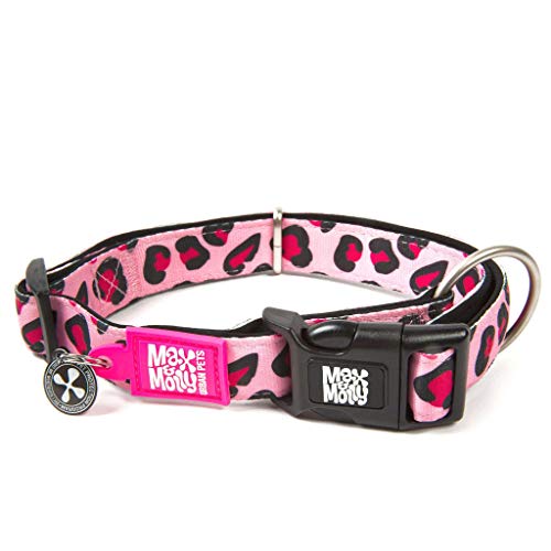 Max & Molly Gotcha! Hundehalsband Halsband Hund mit Smart ID, gepolstertes Neopren Halsband mit Design für mittelgroße Hunde, wasserdicht, bequem, verstellbar, Leopard Pink, M von Max & Molly Urban Pets