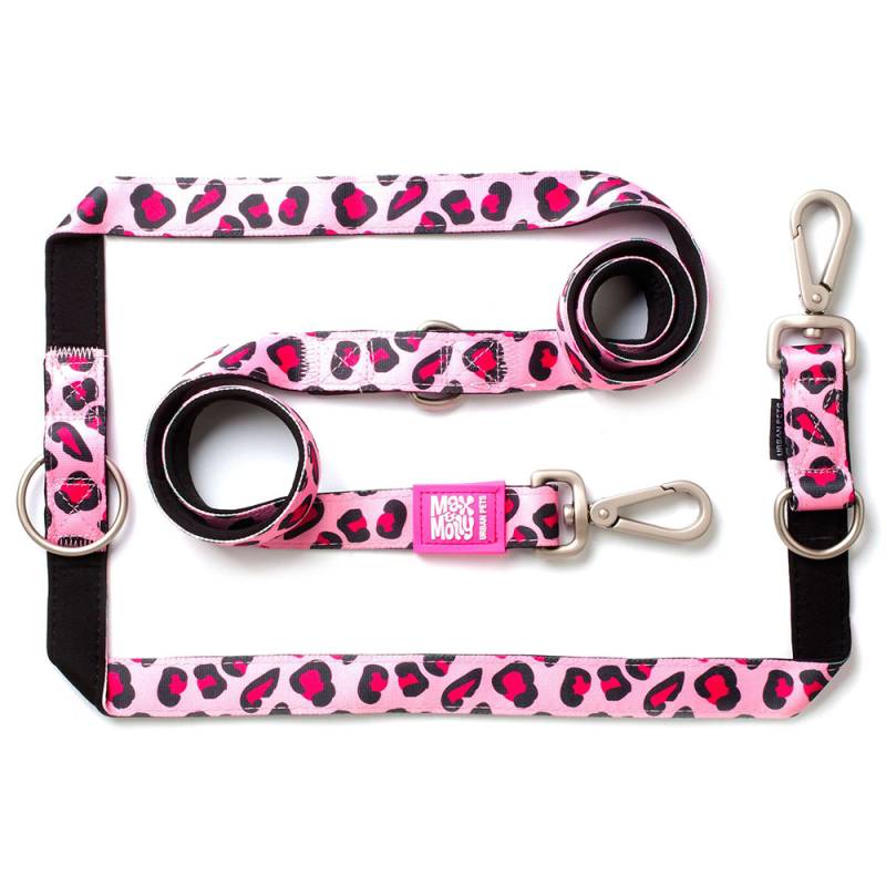 Max & Molly Multifunktionsleine Leopard Pink  - Größe M: 200 cm lang, 20 mm breit von Max & Molly