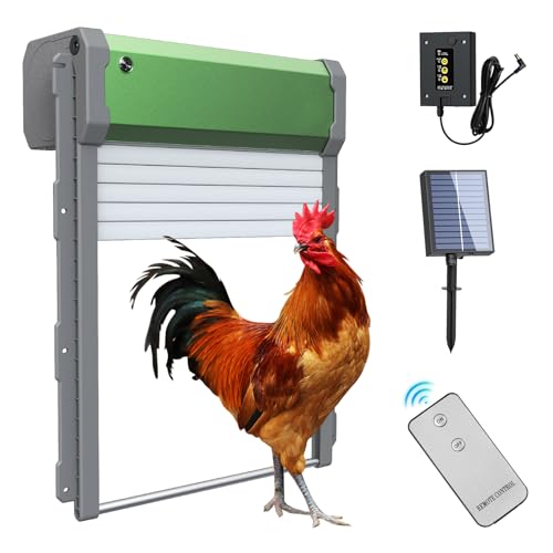 MaxAwe Automatische Hühnerklappe Solar, Aluminum Hühnerstalltür Automatisch, Lichtsensor, Timer, Intelligenter Einklemmschutz Elektrische Hühnerklappe, Hühnertür mit Fernbedienung von MaxAwe