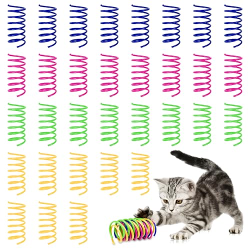 Maxentico 32 stück Katze Spirale Spielzeug, Katzenspielzeug-Set, Bunte Spiralfedern, Spring Spirale Kunststoff für interaktive Haustier-Spielwaren, um Katzen zu ärgern, und Katze Springende Spielzeug von Maxentico