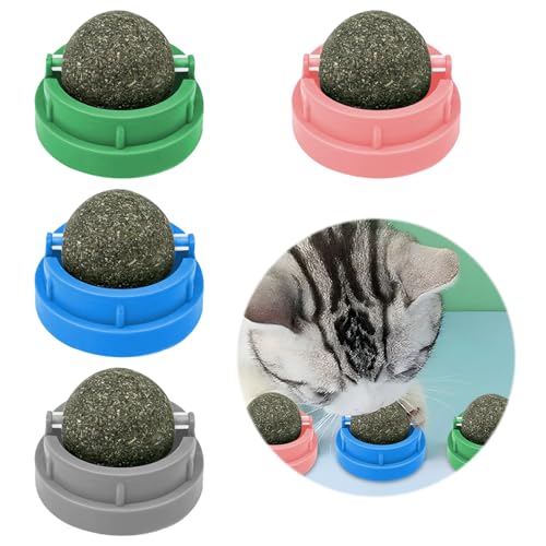 Maxentico Katzenminze(4Pcs), Catnip Balls Licking Bälle Drehbare Leckbälle, Ball for Cats Leckball für Katze Katzenminze-Bälle, Spielzeug Minzbälle für Katzen, Catnip Toys That Stick On Wall von Maxentico