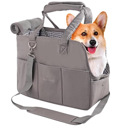 Maxetodo Faltbare Transportbox für Hunde & Katzen - Tragbare Hundebox Hundetransporttasche bis 5kg Hunde & 4kg Katzen für Reise & Auto | Grau 40x16x32 cm von Maxetodo