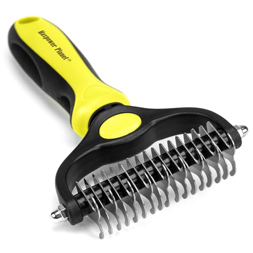 Maxpower Planet Pet Grooming Brush - Double Sided Shedding and Dematting Undercoat Rake Comb for Dogs and Cats,Extra Wide,Yellow von Maxpower Planet