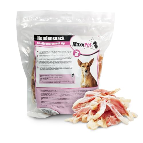 MaxxPet Hondensnacks Konijnenoren met kip - Gedroogde konijnenoren - Konijnen honden Snacks - 1000 gram von MaxxPet