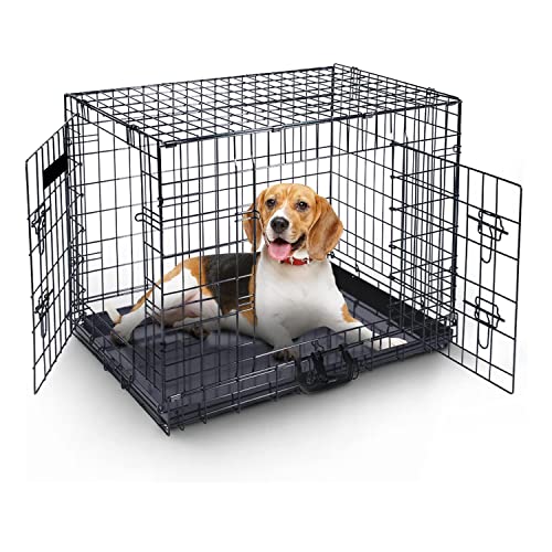 MaxxPet Hundebox Faltbar - Hundekäfig für Zuhause - 2 Türen - Hundetransportbox - Transportbox Hund & Katze - 107x70x78cm - Hochwertig Schwarz von MaxxPet