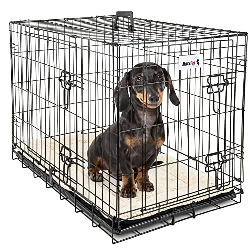 MaxxPet Hundebox Metall, Hundebox für Zuhause, Hundekäfig Mittel, Mit 2 Türen, Gitterbox Hunde, Faltbare Dog Crate Mit Hundekissen, Hundehütte Indoor, Outdoor 76x48x53cm, Schwarz von MaxxPet