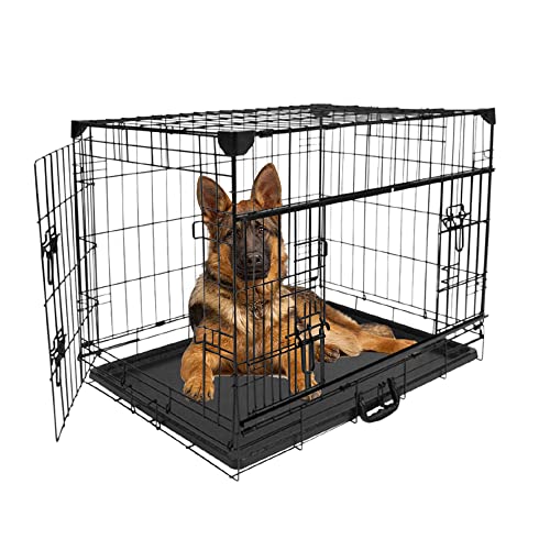 MaxxPet Hundebox – Gitterbox Hund - Hundetransportbox mit 2 Türen – Hundebox Auto - Hundekäfig für Zuhause - Transportbox Hund & Katze – 122x74x81 cm - Faltbare Hundebank – Schwarz von MaxxPet