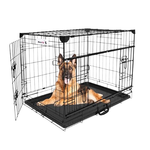 MaxxPet Hundebox – Gitterbox Hund - Hundetransportbox mit 2 Türen – Hundebox Auto - Hundekäfig für Zuhause - Transportbox Hund & Katze – 92x58x64 cm - Faltbare Hundebank – Schwarz von MaxxPet