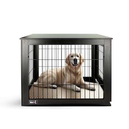 MaxxPet Hundebox Holz, Hundebox für Zuhause, Hundekäfig, Hundehütte Indoor, Gitterbox Hund, Dog Crate, Hundehaus Wohnzimmer, 89x61x73cm, Schwarz von MaxxPet