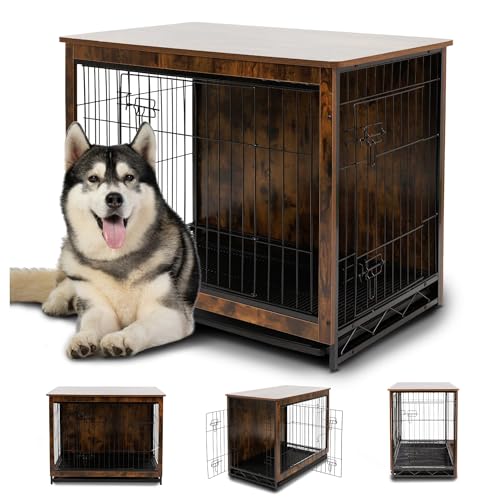 MaxxPet Hundebox Holz, Hundebox für Zuhause, Hundekäfig, Hundehütte Indoor, Gitterbox Hund, Mit 2 Türen, Dog Crate, Hundehaus Wohnzimmer, 98x65x68cm, Braun von MaxxPet