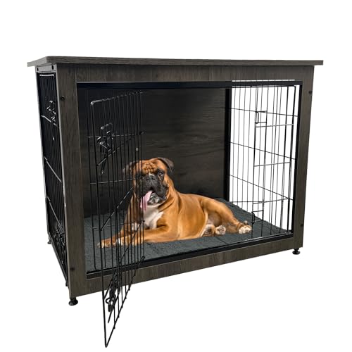 MaxxPet Hundebox Holz, Hundebox für Zuhause, Hundekäfig, Hundehütte Indoor, Gitterbox Hund, Mit 2 Türen, Dog Crate, Hundehaus Wohnzimmer, 98x65x68cm, Schwarz von MaxxPet