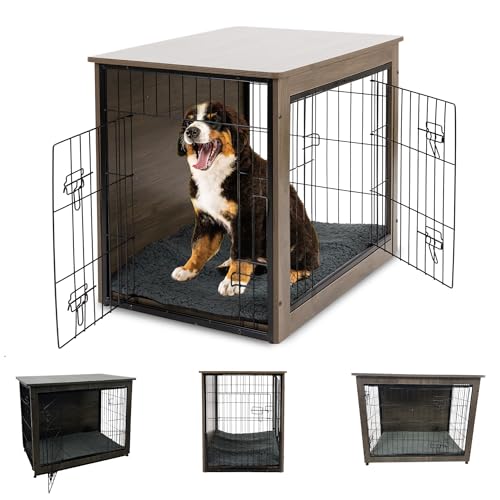 MaxxPet Hundebox Holz, Hundebox für Zuhause, Hundekäfig Klein, Hundehütte Indoor, Gitterbox Hund, Mit 2 Türen, Dog Crate, Hundehaus Wohnzimmer, 82x55x64cm, Schwarz von MaxxPet