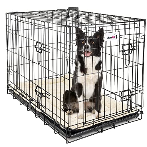 MaxxPet Hundebox Metall, Hundebox für Zuhause, Hundekäfig XL, Mit 2 Türen, Gitterbox Große Hunde, Faltbare Dog Crate Mit Hundekissen, Hundehütte Indoor, Outdoor 107x71x76cm, Schwarz von MaxxPet