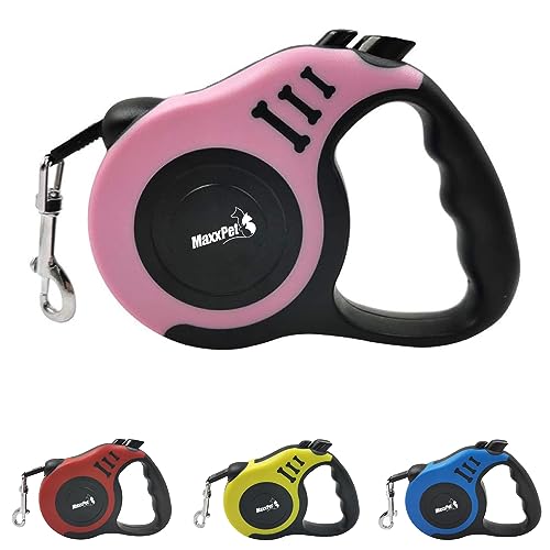 MaxxPet Hundeleine – Flexi Hundeleine 5m – Leine Hund - Dog Leash - Laufleine für Hunde - Hundeleine Kleine und Mittelgroße Hunde Leicht – Hundeleine mit Bremsknopf – bis 30 kg – Rose von MaxxPet