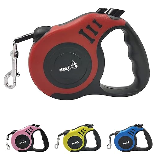 MaxxPet Hundeleine – Flexi Hundeleine 5m – Leine Hund - Dog Leash - Laufleine für Hunde - Hundeleine Kleine und Mittelgroße Hunde Leicht – Hundeleine mit Bremsknopf – bis 30 kg – Rot von MaxxPet