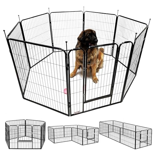 MaxxPet Welpenauslauf - Laufstall Hund Metall - Hundegitter Wohnung - Zaun für innen und außen - Sicherer Spielbereich für Welpen - Zusammenklappbar mit 8 Paneelen (60 x 80 cm) – Ø 210 cm – Schwarz von MaxxPet