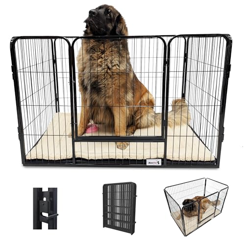 MaxxPet Welpenauslauf mit Bodenplatte - Welpengehege mit Plaid - Faltbarer Hundeauslauf - Welpenlaufstall - Verstellbares Freilaufgehege - 4 Paneele - 107x71x73 cm - Hundegitter Wohnung - Schwarz von MaxxPet